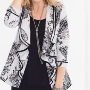 Chico's Black & White Linen Paisley Blazer